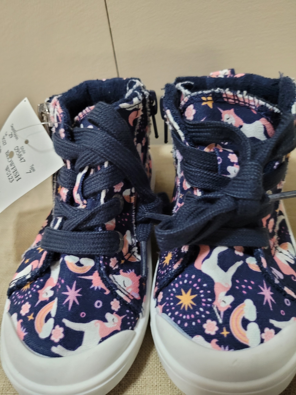 Children's Navy Unicorn High-Top Sneakers with Pink Accents